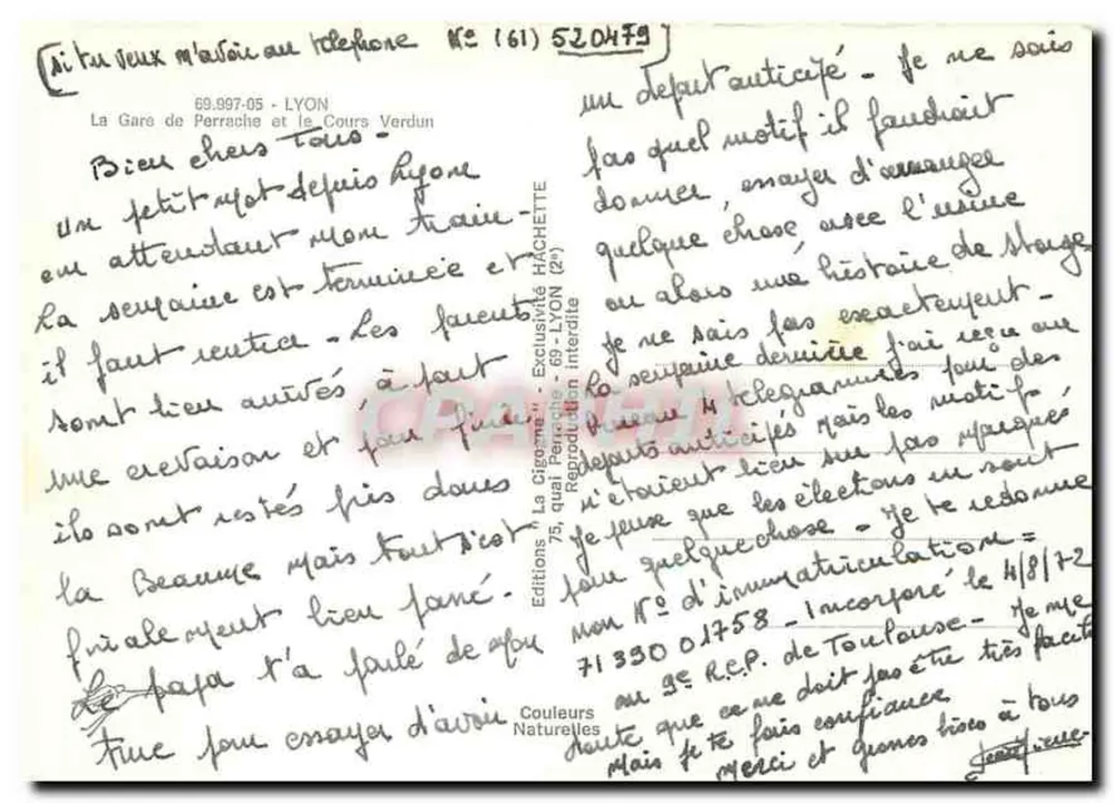 A Estação de Perrache em Lyon — vista com fonte e trams — editor A. Cigoone - Verso