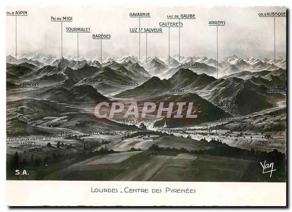 Lourdes - Centro delle Alpi - vista panoramica delle montagne - S.A. Van - Recto