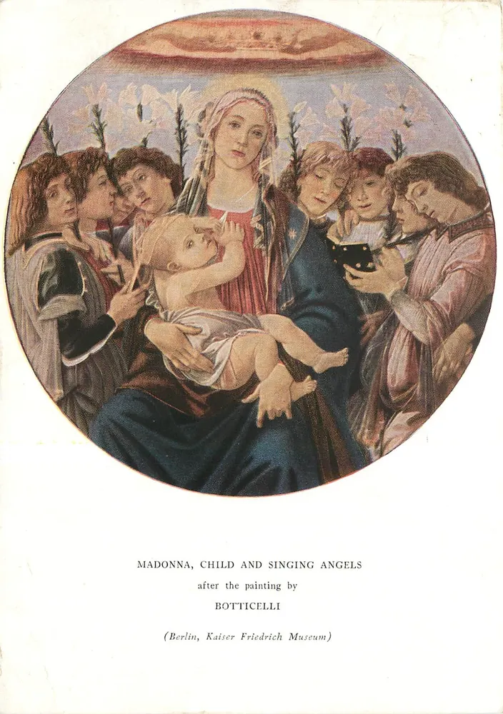 Madonna, Kind und singende Engel — Nachbildung eines Gemäldes von Botticelli — Verlag The Medici Society Ltd, Nr. P.C. 766 - Vorderseite