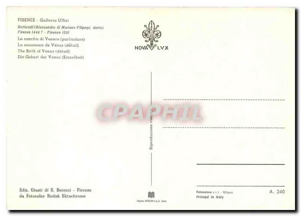 Nascita di Venere — dettaglio — Edizione Giusti di S. Becocci, serie A. 240 - Verso