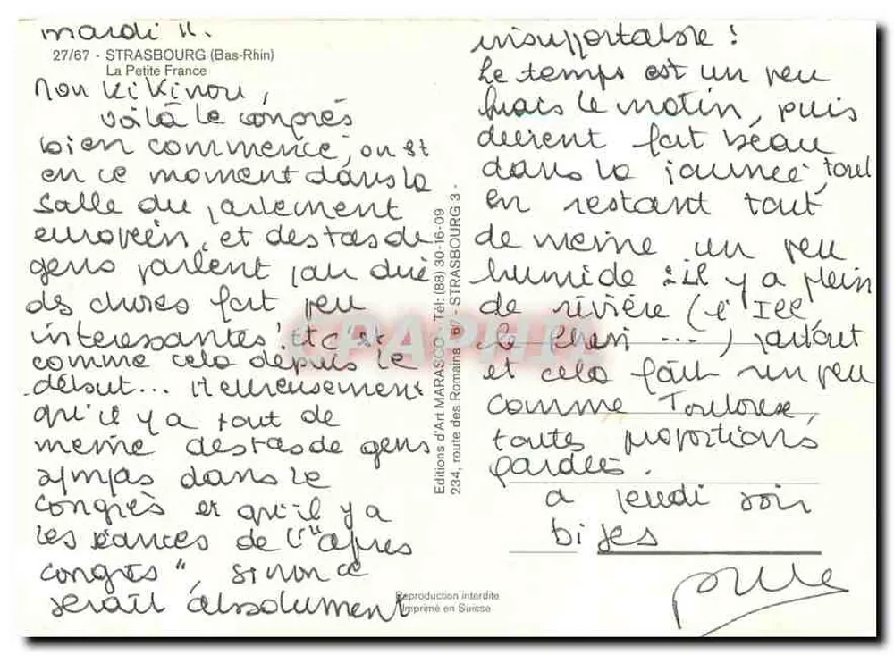 Strasbourg - Vue du canal et de la Maison d'Or - Éditions d'Art MARACO - Verso