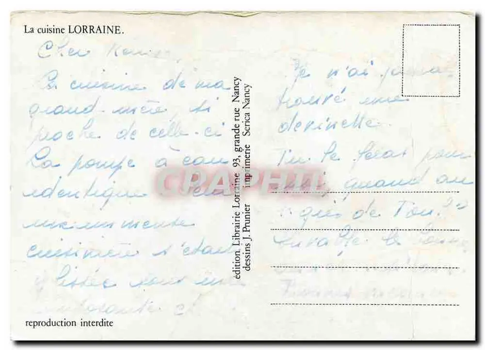 A cozinha LORRAINE — desenho J. Prunier — edição Livraria Lorraine, Nancy - Verso