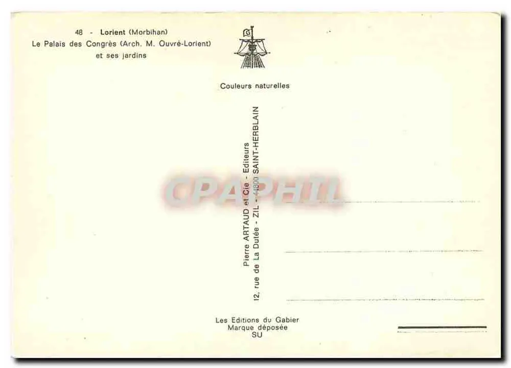 Lorient (Morbihan) — Das Kongresspalast und seine Gärten — Edition Artaud & Cie - Rückseite