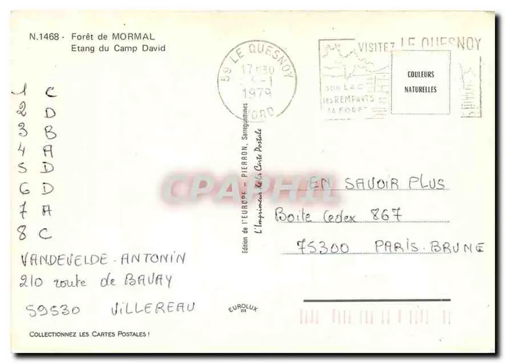 Floresta de MORMAL — Lago do Camp David — Édition de l'Europe, n°1468 - Verso