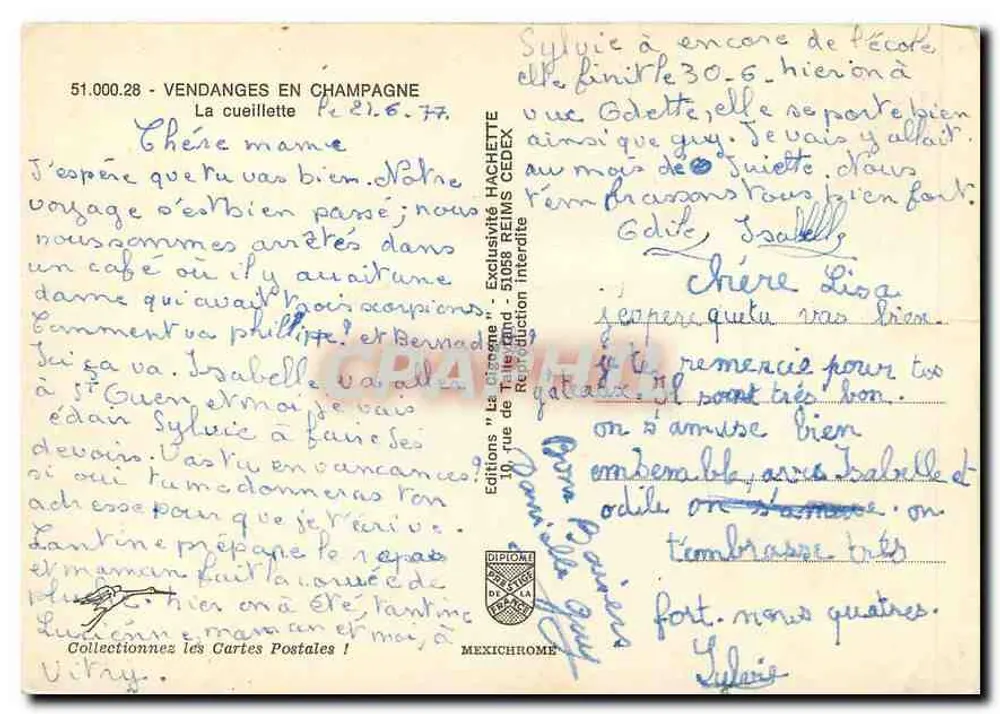 Colheita de uvas na Champagne — Edições Hachette, n° 51.000.28 - Verso