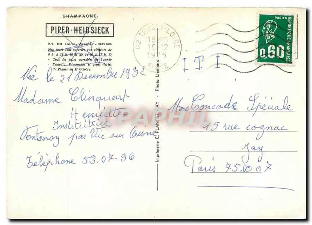 Visita guiada às caves de Piper-Heldsleck — Reims — editor PIPER-HELDSLECK - Verso