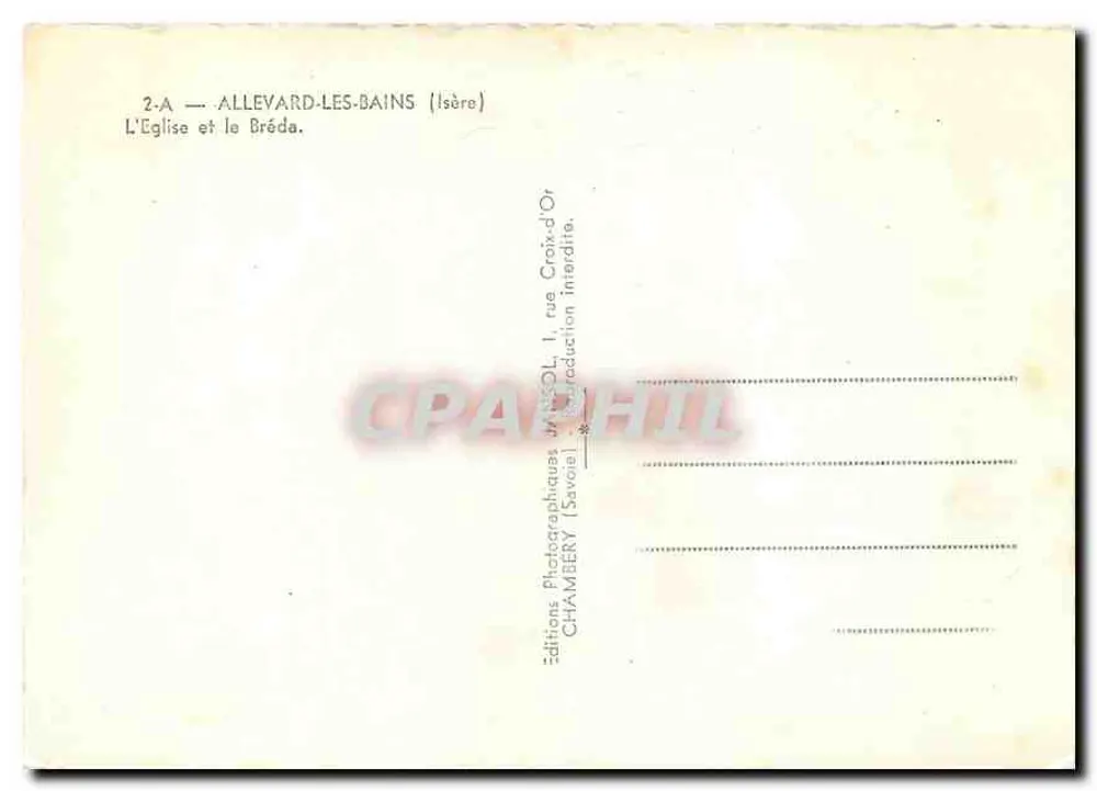 Allevard-les-Bains — A Igreja e o Bréda — Éditions Chambéry (Savoie) - Verso