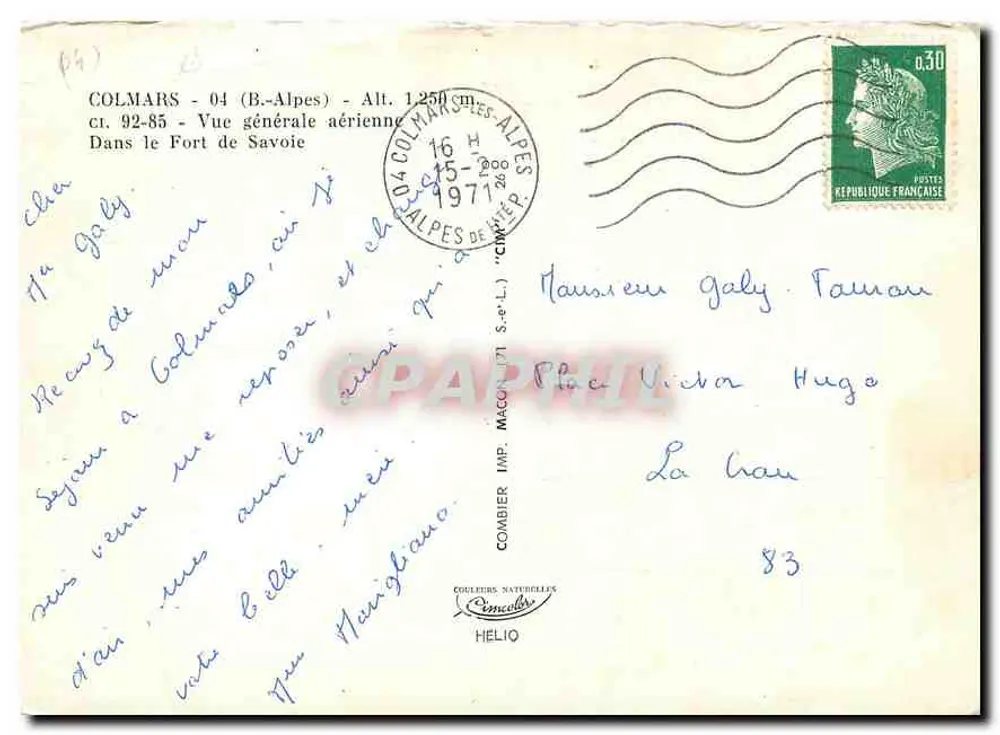 Colmars (Alpes) — Allgemeine Luftaufnahme — Colliers Naturels, Héliio - Rückseite
