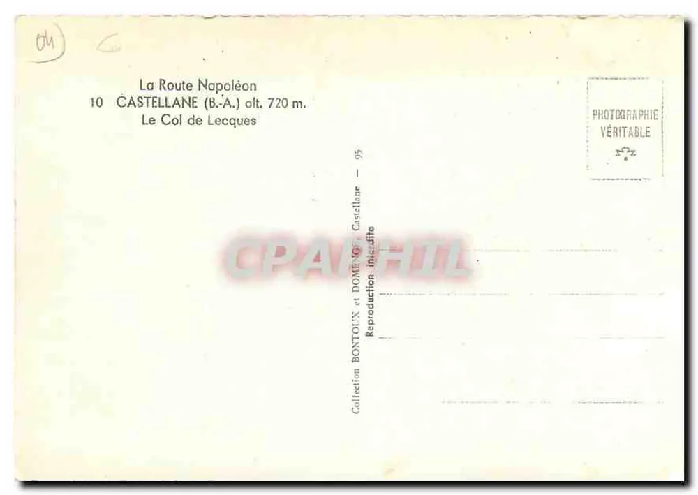 La Route Napoléon — Il Col de Lecques — Collezione Bontoux et Domecge - Verso