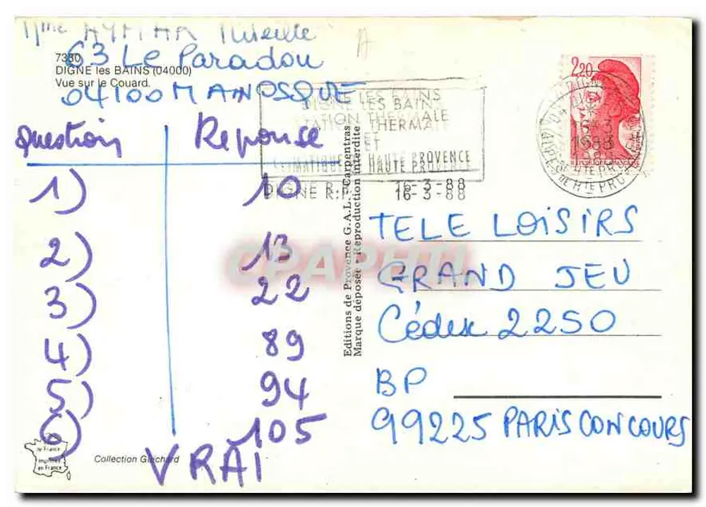 Widok na Couard — Digne-les-Bains, Haute-Provence — Wydawnictwo G.A.L. Carpentras - Rewers