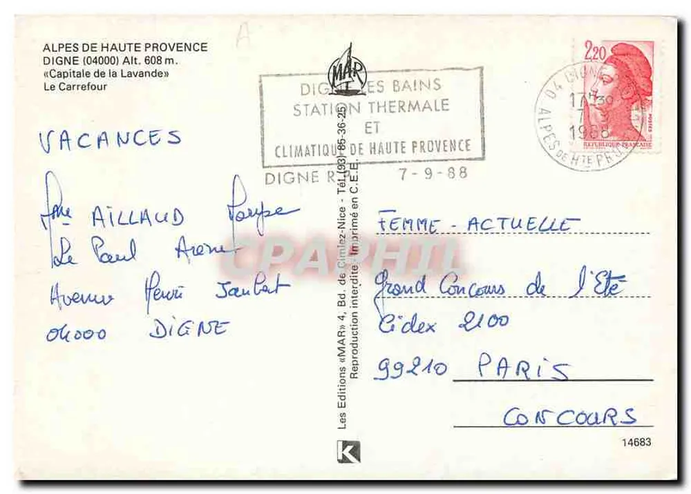 Zentrale Place von Digne - Alpes de Haute-Provence — Verlag MAR, n° 14683 - Rückseite