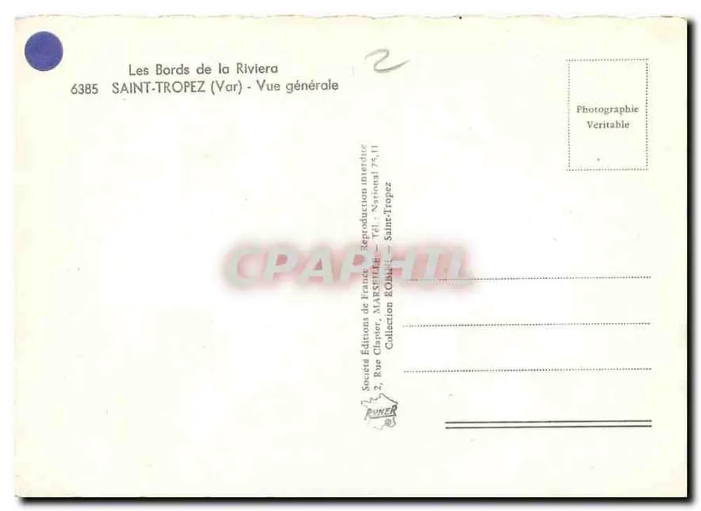Saint-Tropez (Var) — Vue générale — Société Éditions de France, Collection KOLINER - Verso