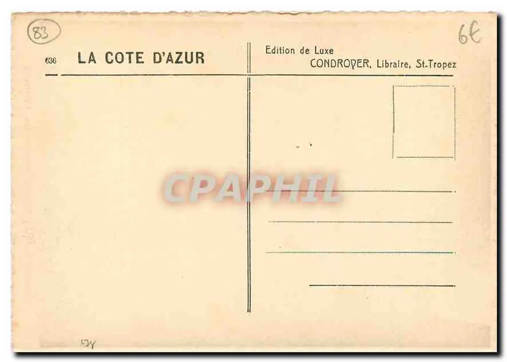 Saint Tropez vista através dos Oliveiros — Edição de Luxo, Condorèver, Livreiro, St-Tropez — n° 636 - Verso