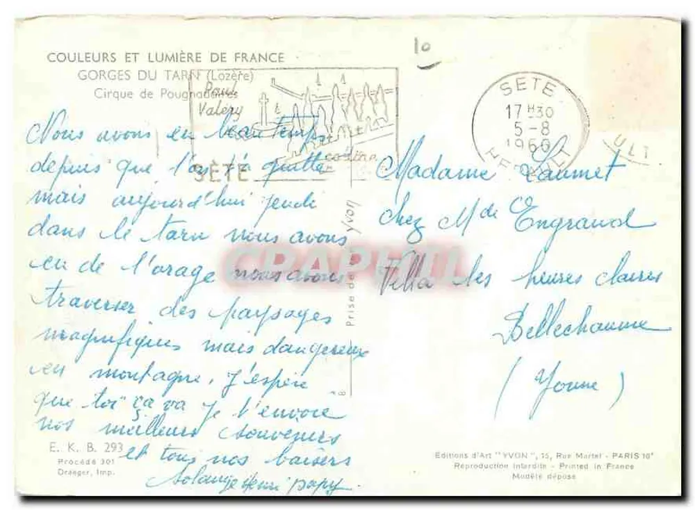 Gorges du Tarn — Cirque de Pougnac — Éditions d'Art 'YVON' - Rückseite
