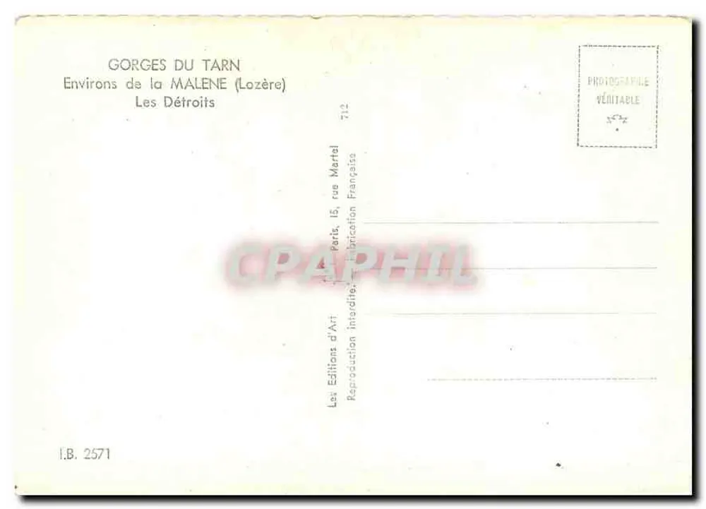 Gorges du Tarn — Umgebung der Malène (Lozère) — Les Détroits — Verlag: Les Éditions d'Art, Paris - Rückseite