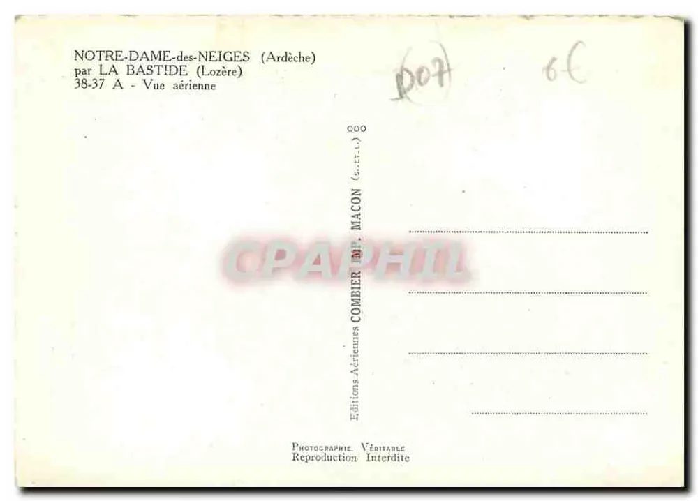 Notre-Dame-des-Neiges (Ardèche) — Luftbild — von LA BASTIDE (Lozère) — Éditions Aériennes Combier, M. Macon - Rückseite