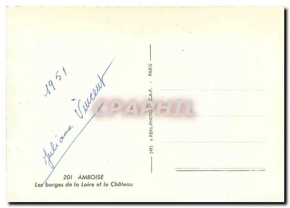 Amboise — As margens do rio Loire e o Castelo — REAL-PHOTO & C.A.P. — n°201 - Verso