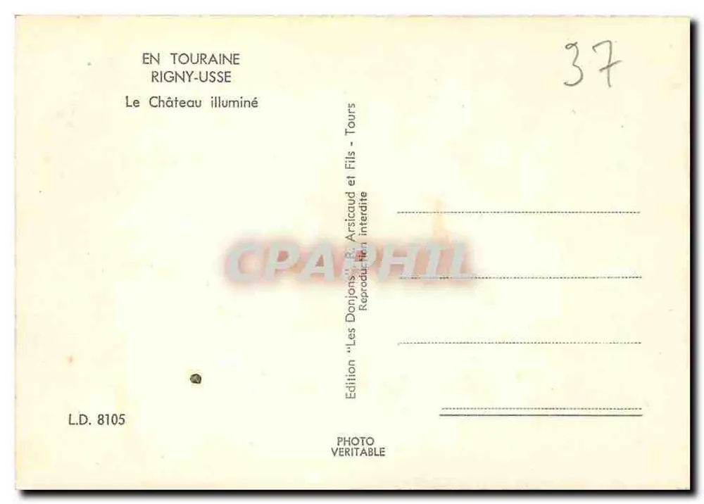Château de Rigny-Usse — éditeur Les Donions, n° L.D. 8105 - Rückseite