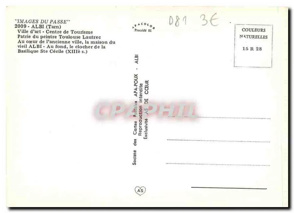 Albi — Haus des Malers Toulouse-Lautrec — Gesellschaft der Ansichtskartenverleger APA-POUX - Rückseite