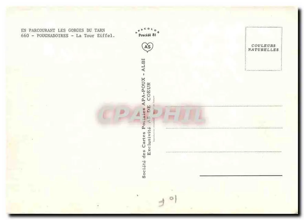 Gorges du Tarn — Eiffelturm — Gesellschaft der Postkartenverleger APA-POUX - ALBI - Rückseite