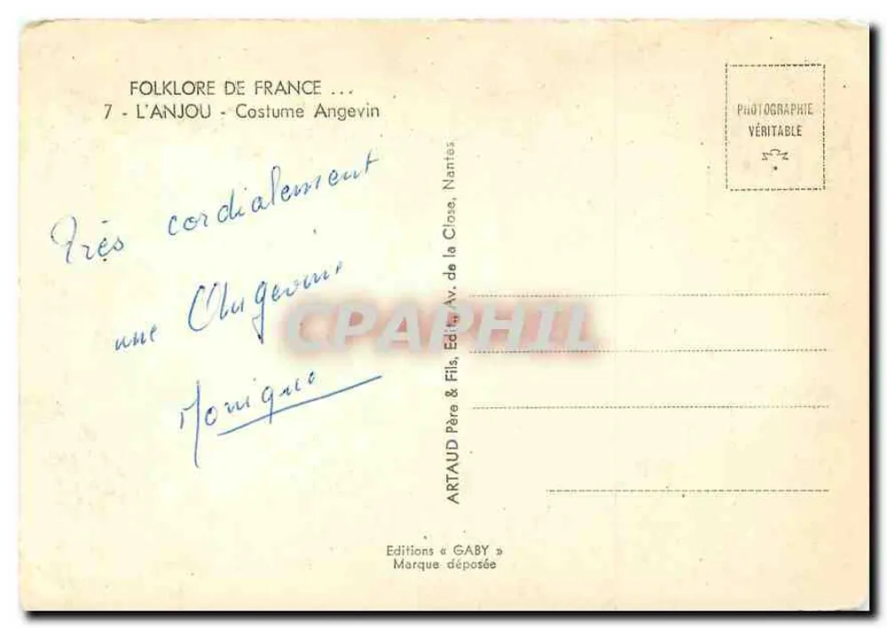 Folklore de France — 7 - L'Anjou - Costume Angevin — Gaby - Verso