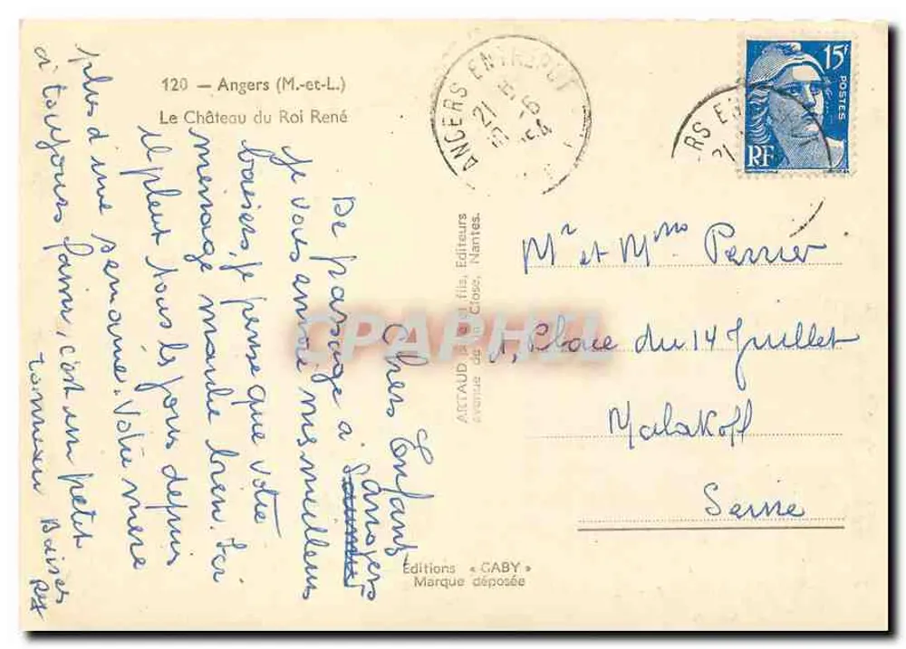 Castillo del Rey René — Angers (M.-et-L.) — Ediciones Gaby, n°120 - Reverso