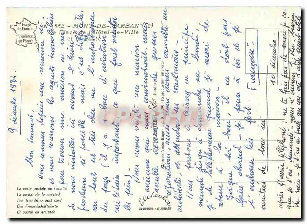 Place de l'Hôtel-de-Ville à Mont-de-Marsan — éditeur Elcée, n° 552 - Verso