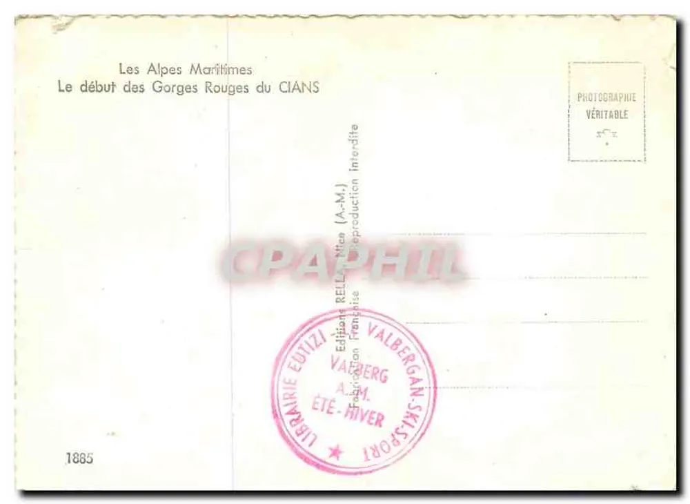 Les Alpes Maritimes — Le début des Gorges Rouges du CIANS — Éditions RELLA, Nice - Verso