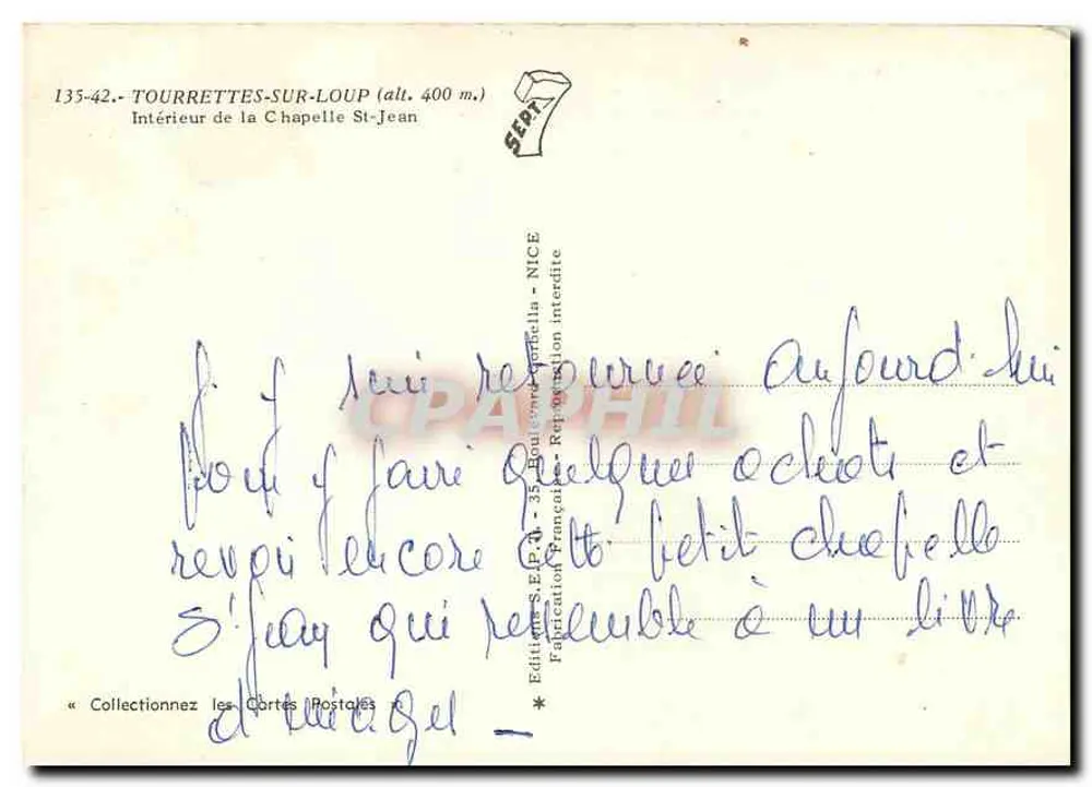Tourrettes-sur-Loup — Innenansicht der Kirche Saint-Jean — Verlag S.E.P. - NICE - Rückseite