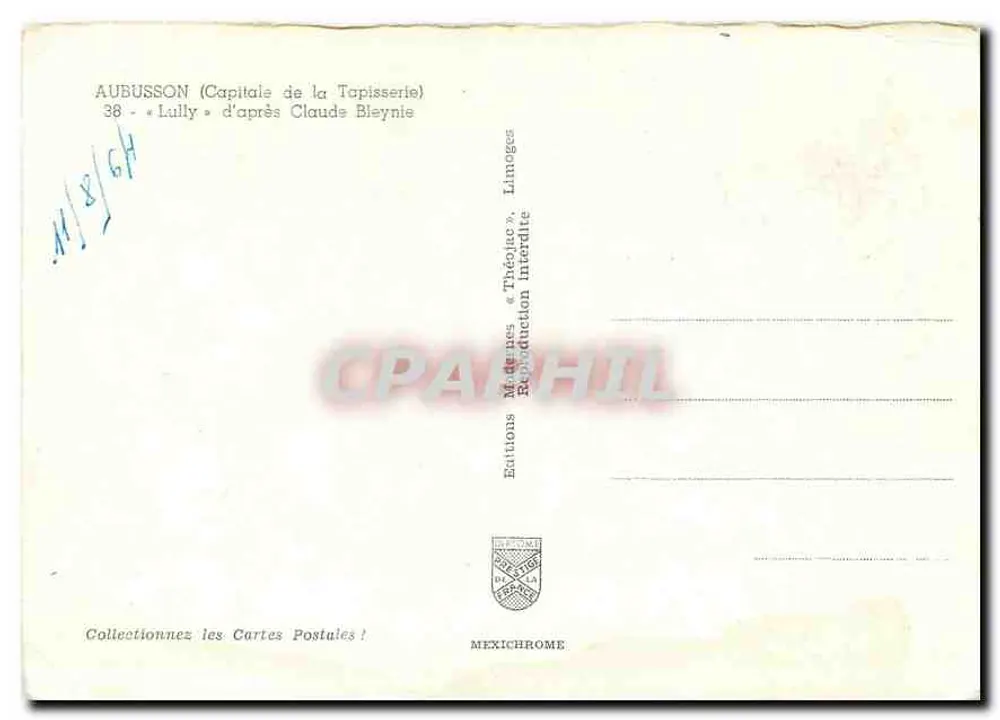 Aubusson (Hauptstadt der Tapete) — « Lully » nach Claude Bleynie — Éditions Médiennes, Limoges - Rückseite
