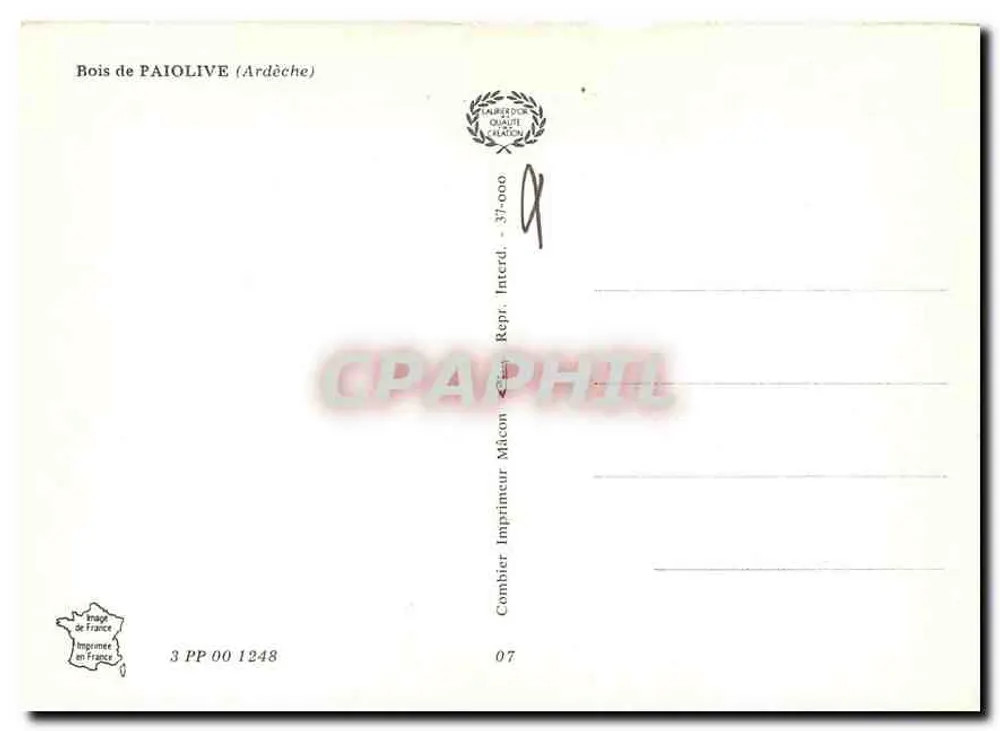 बॉइस डी पॉइओलिव — अर्देच — इम्प्रिमर कॉम्बियर, संख्या 3 पीपी 00 1248 - पीछे
