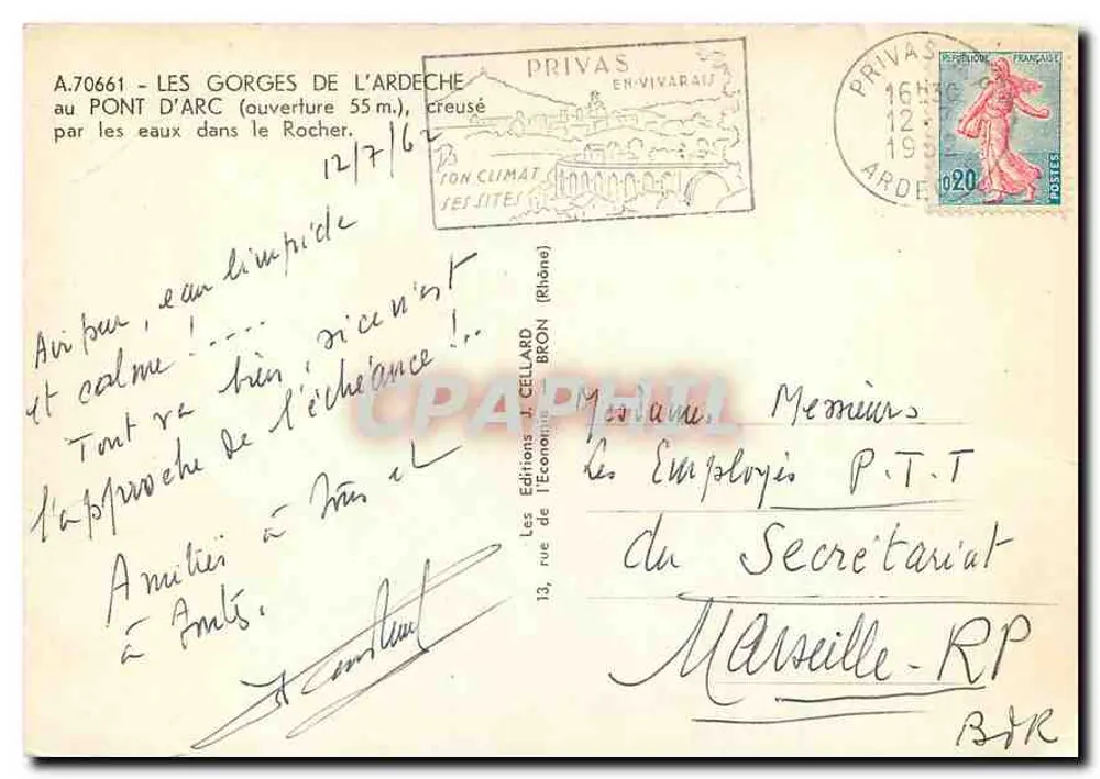 Die Schluchten der Ardèche — Pont d'Arc (Öffnung 55 m) — Les Éditions de l'Économie, Bron (Rhône) - Rückseite