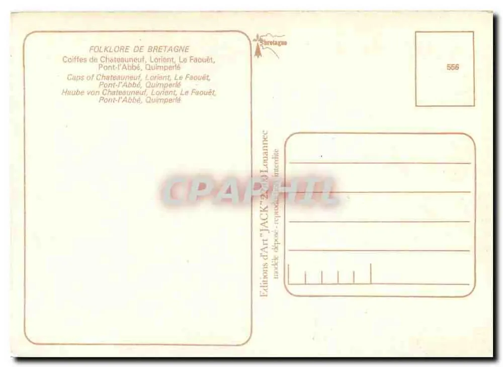 Coiffes bretonnes — Éditions d'Art 'JACK' — n° 556 - Verso