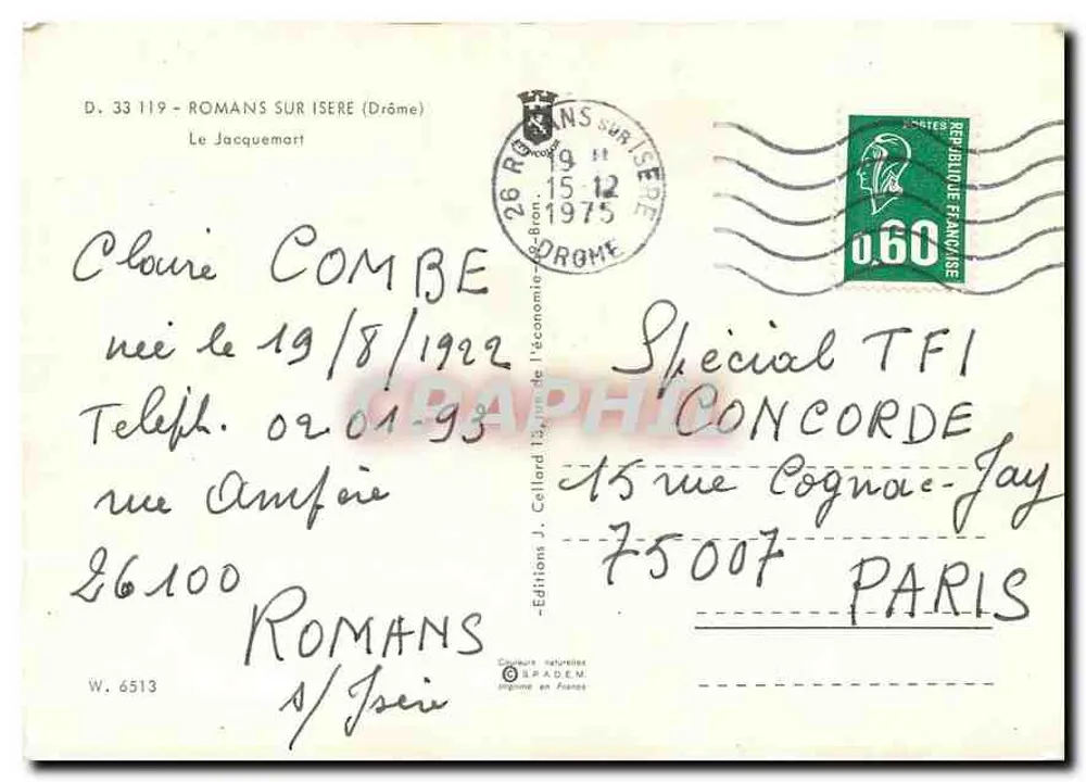 Klokken toren — Romans-sur-Isère — Uitgave Braden - Achterkant
