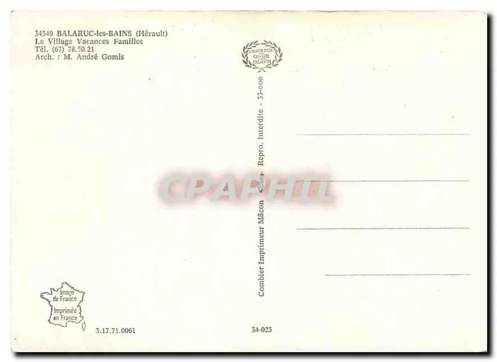 Le Village Vacances Familles — Balaruc-les-Bains (Hérault) — Imprimeur Combier - Rückseite