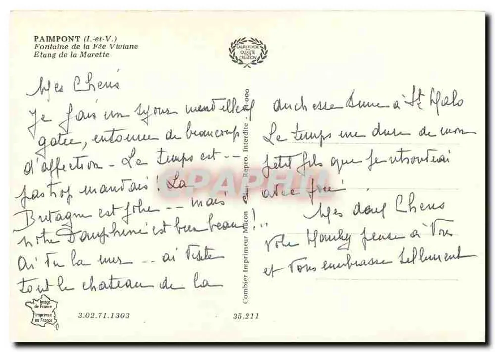 Paimpont (Ille-et-Vilaine) — Fontaine de la Fée Viviane, Étang de la Marette — Verlag: Laures-Doc Ouest-Clédon - Rückseite