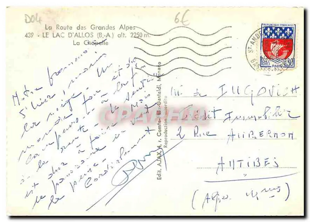 Lac d'Allos — La Chapelle — Éd. A. L. Conte-fil-Gastaldi, Monaco - Rückseite