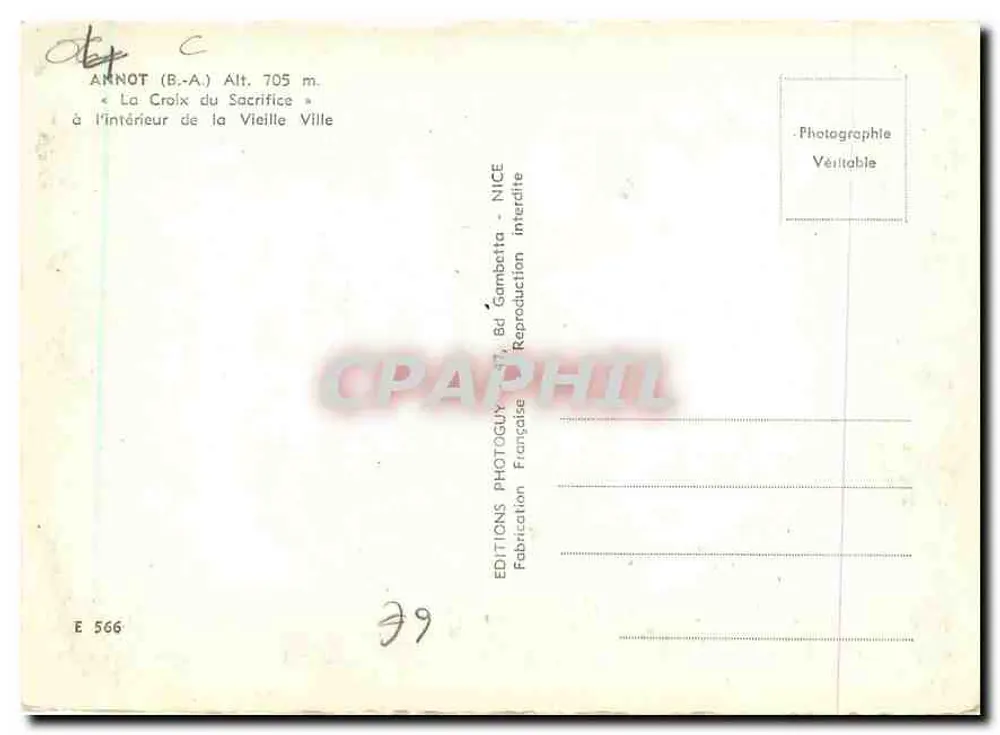 Annot (B.-A.) — La Croix du Sacrifice im Inneren der Altstadt — Éditions Photoguy, Nice - Rückseite
