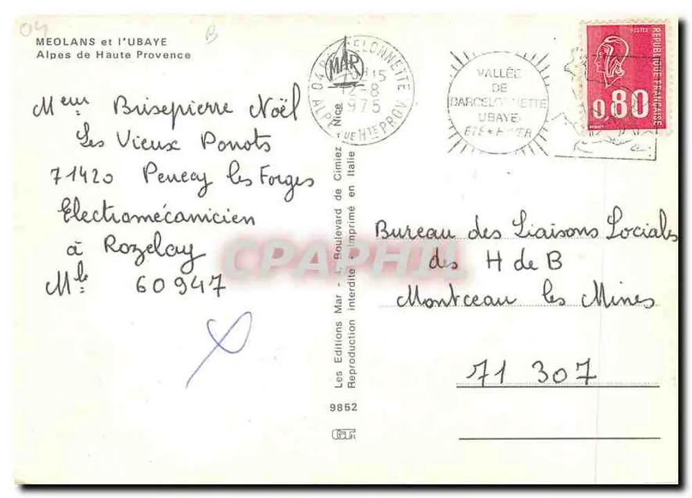 Vallée de Barcelonnette — vue du torrent et de la tour — Les Éditions Mar, n° 9852 - Verso