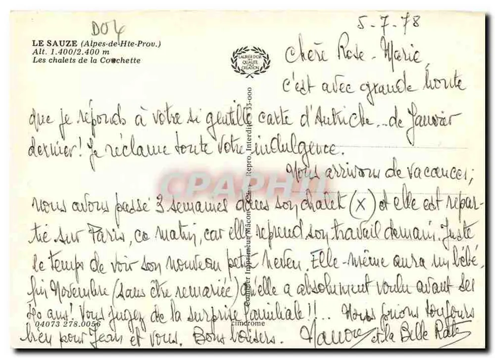 Les chalets de la Cochettes — Le Sauze (Alpes-de-Haute-Provence) — Cing - Verso