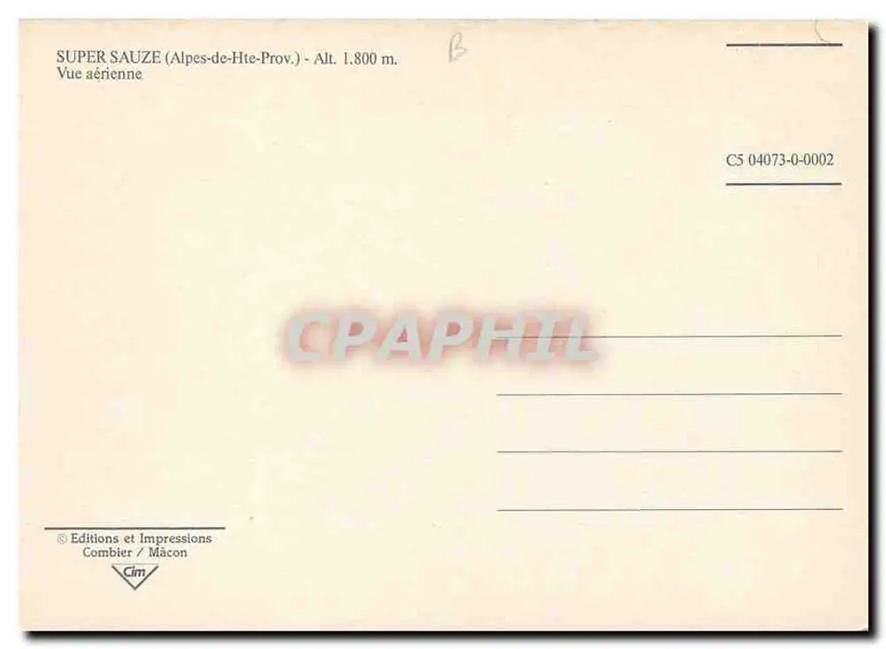 Super Sauze — Vue aérienne — Éditions et Impressions Combier / Mâcon, n° C5 04073-0-0002 - Verso