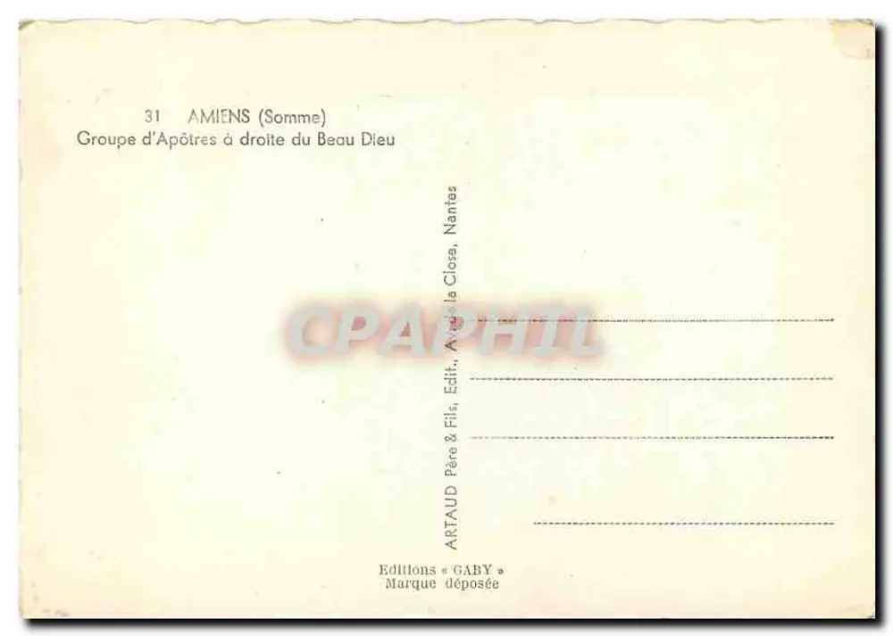 Amiens (Somme) — Gruppe der Apostel rechts vom Beau Dieu — Éditions Gaby - Rückseite