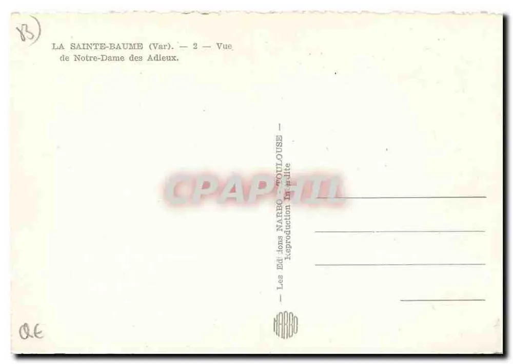 La Sainte-Baume (Var) — Ansicht von Notre-Dame des Adieux — Éditions Narbo - Rückseite