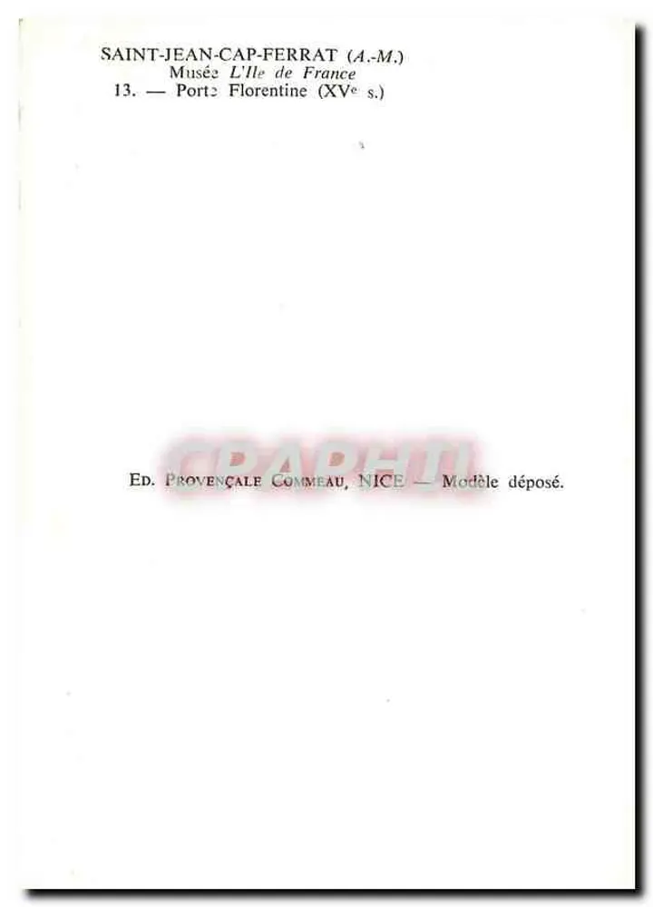 Florentinische Pforte — 15. Jahrhundert — Verlag Provençale Commeau, Nice - Rückseite