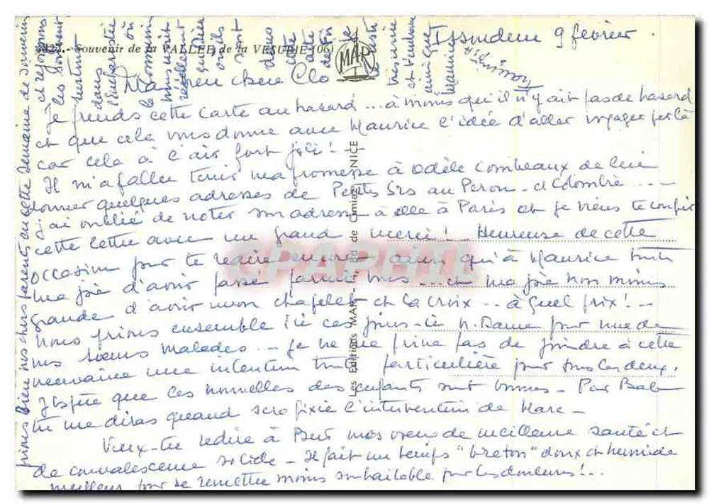 Vale da Vesubie — Carta postal ilustrada com vista dos vilarejos e mapa rodoviário — Editor não visível - Verso