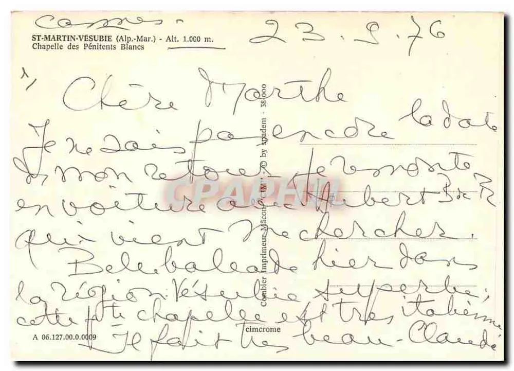 Saint-Martin-Vésubie — Kapelle der Weißen Bußbrüder — Verlag Céniérier - Rückseite