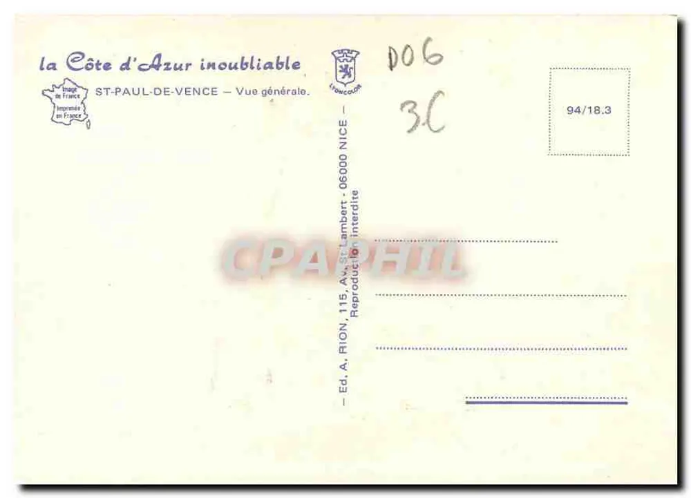Saint-Paul-de-Vence — Vista geral — Ed. A. Rion, Nice - Verso