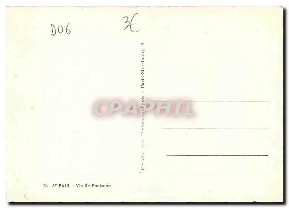 ST-PAUL - Fonte Velha — editor 'Cré des Arts Photocanadiques' - n° 34 - Verso