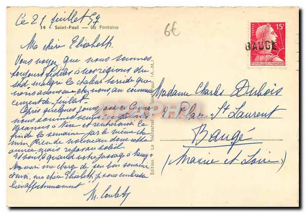 Saint-Paul — A Fonte — Edição Le Méhéstre - Verso