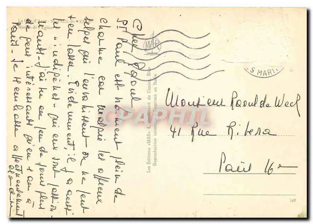 Rue pavée en escalier à Montélimar — éditeur 'Les Éditions «MAR»' — n° de série 149 - Verso